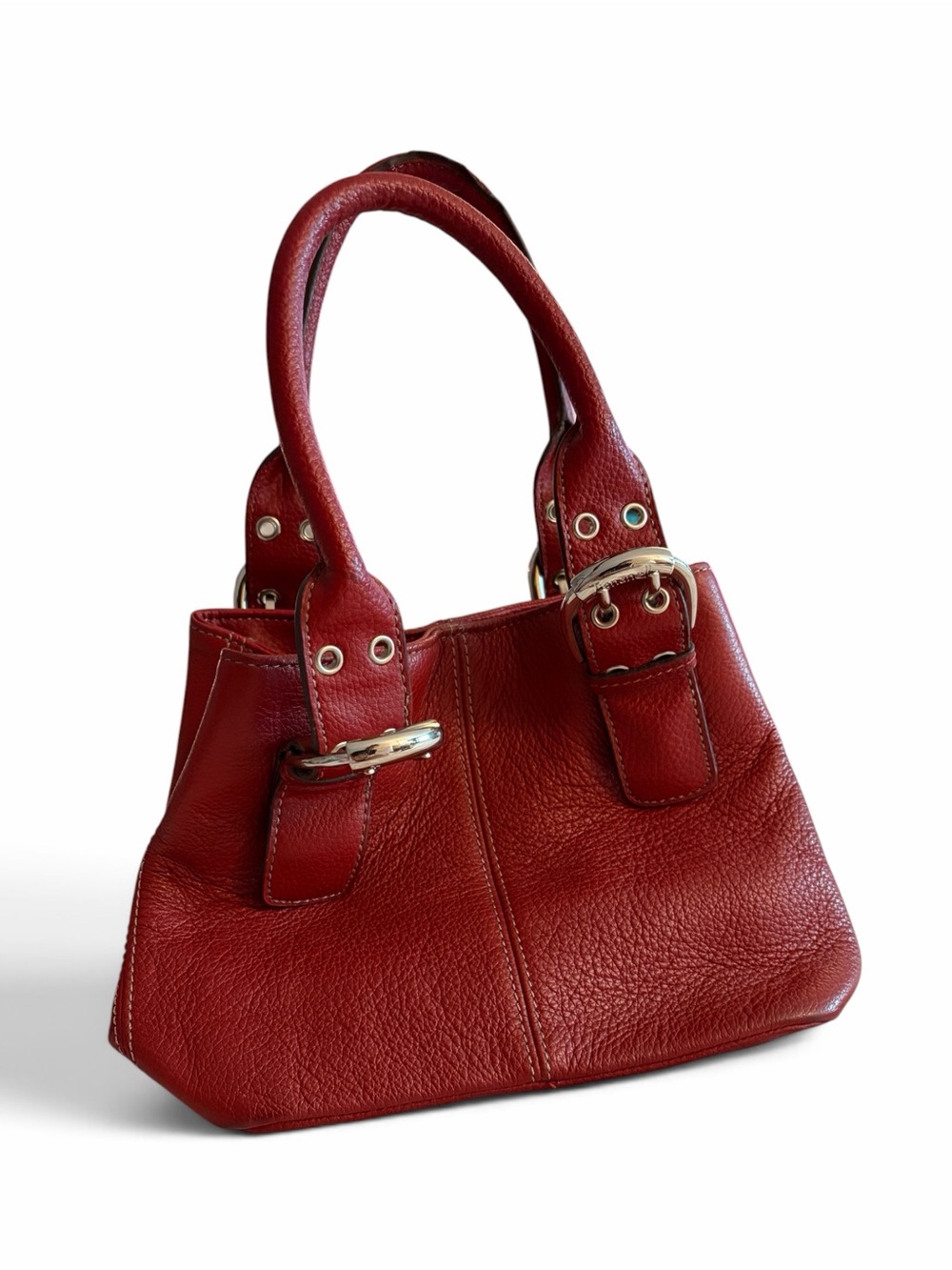 Tignanello Genuine Leather Red Buckle Handbag